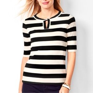 Talbots Black & White Striped Keyhole Twist Neckline Half Sleeve Shirt XS